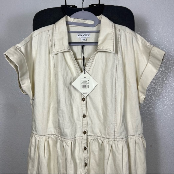 Ava & Viv Women’s Cream Plus Size Button-Down Dress Size 1X - Picture 3 of 11